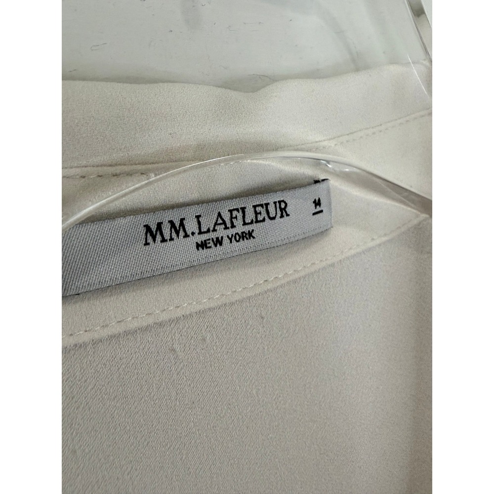 MM.LaFleur Lagarde Crepe Blouse Triacetate Relaxed Gold Cufflink Ivory Cream 14 - Picture 3 of 10